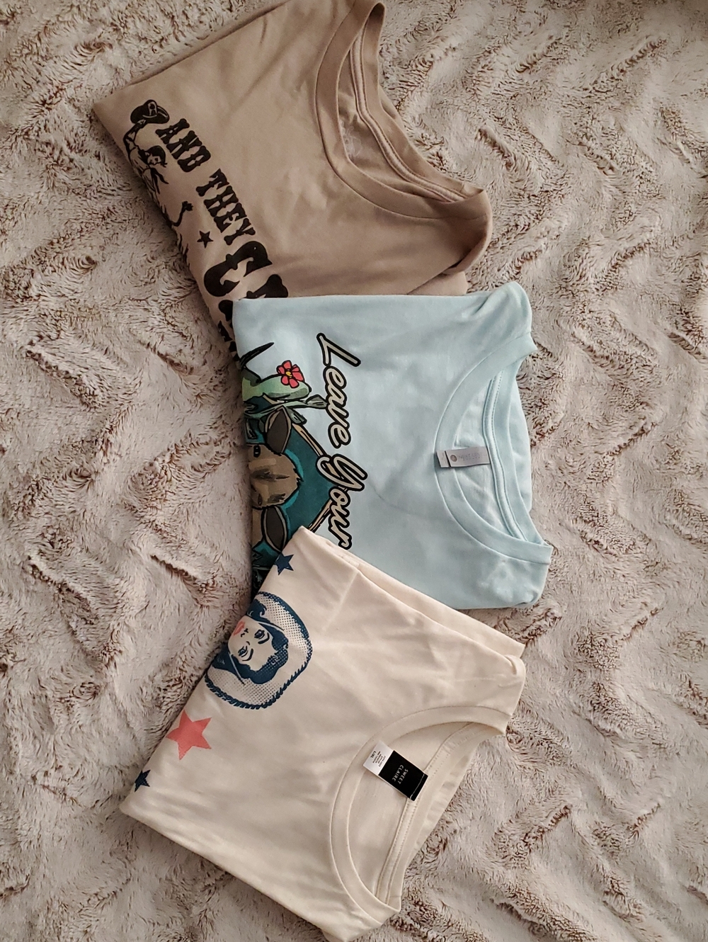 Women's Graphic T-Shirts - Beige, Light Blue, Off-White